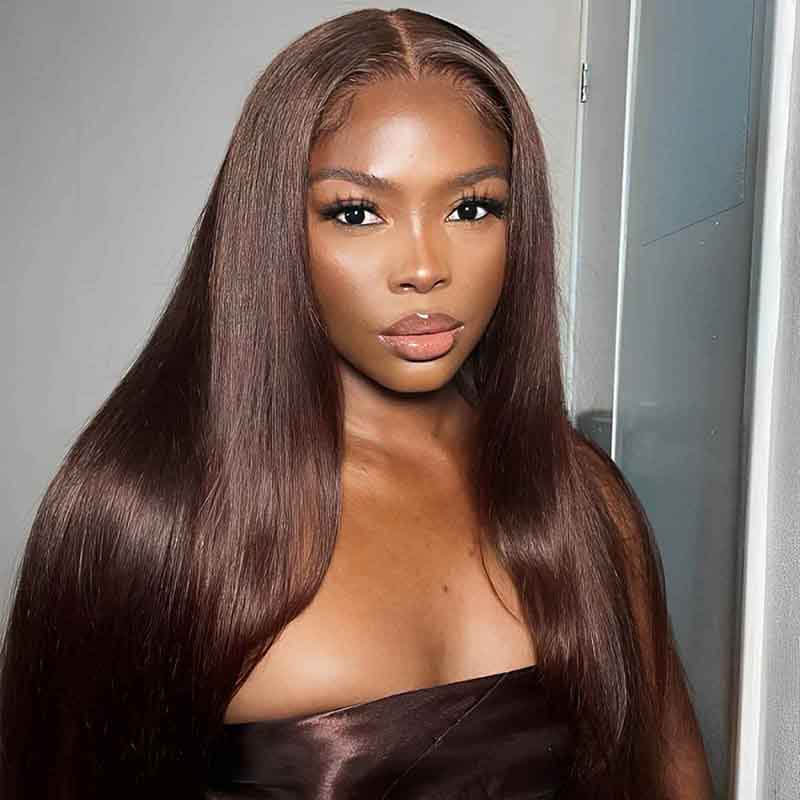 Alibonnie #4 Dark Brown Colored Full Lace Wigs Straight Hair Chocolate Brown Wigs 180% Density - Alibonnie