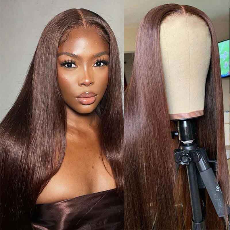 Alibonnie #4 Dark Brown Colored Full Lace Wigs Straight Hair Chocolate Brown Wigs 180% Density - Alibonnie