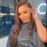 Alibonnie #4 Dark Brown Straight Layered Cut Human Hair 360 Transparent Lace Human Hair Wigs - Alibonnie