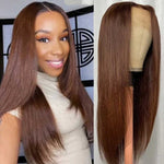 Alibonnie #4 Dark Brown Straight Layered Cut Human Hair 360 Transparent Lace Human Hair Wigs - Alibonnie