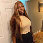 Alibonnie 4/27 Highlight Wigs Human Hair Straight 360 Transparent Lace Wigs Pre Plucked - Alibonnie