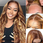 Alibonnie 4/27 Honey Blonde Highlight Body Wave Wig 5x8 Pre Cut Lace Wigs Glueless Wigs With Bleached Knots - Alibonnie