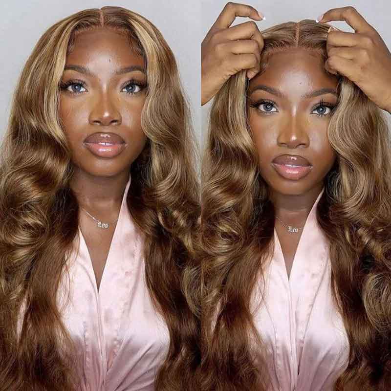Alibonnie 4/27 Honey Blonde Highlight Body Wave Wig 5x8 Pre Cut Lace Wigs Glueless Wigs With Bleached Knots - Alibonnie