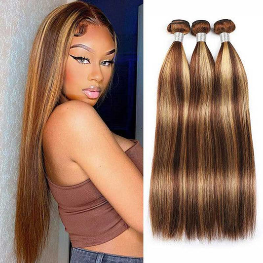 Alibonnie 4/27 Straight Hair 3 Bundles Honey Blonde Highlight Human Hair Weave For Women - Alibonnie