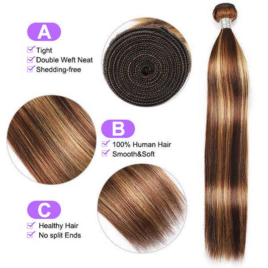 Alibonnie 4/27 Straight Hair 3 Bundles Honey Blonde Highlight Human Hair Weave For Women - Alibonnie