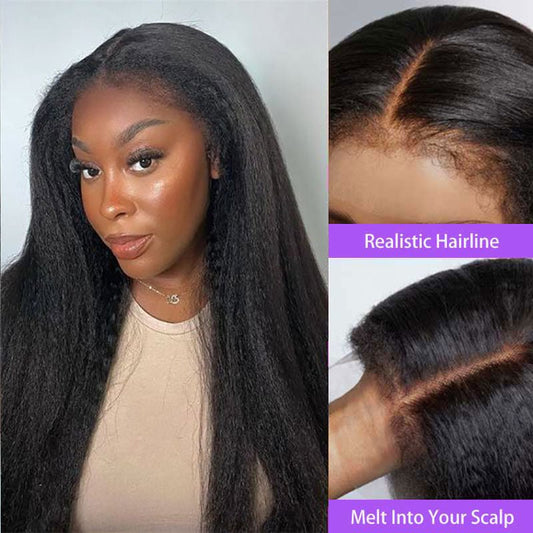 Alibonnie 4C Edge Hairline Kinky Straight 5x5 Glueless Wigs Human Hair Wigs With Curly Baby Hair - Alibonnie