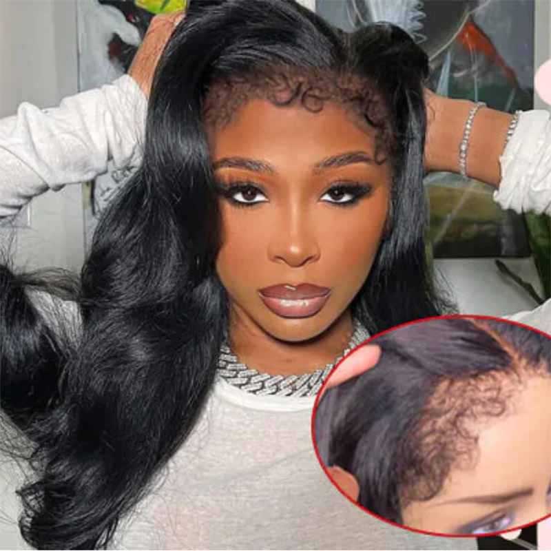 Alibonnie 4C Edges 360 Lace Wigs Realistic Hairline Body Wave Wigs With Kinky Baby Hair Edges - Alibonnie