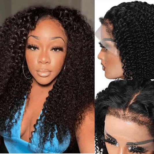 Alibonnie 4C Edges No Glue 5x5 Kinky Curly Wigs Natural Hairline Human Hair Wigs 180% Density - Alibonnie