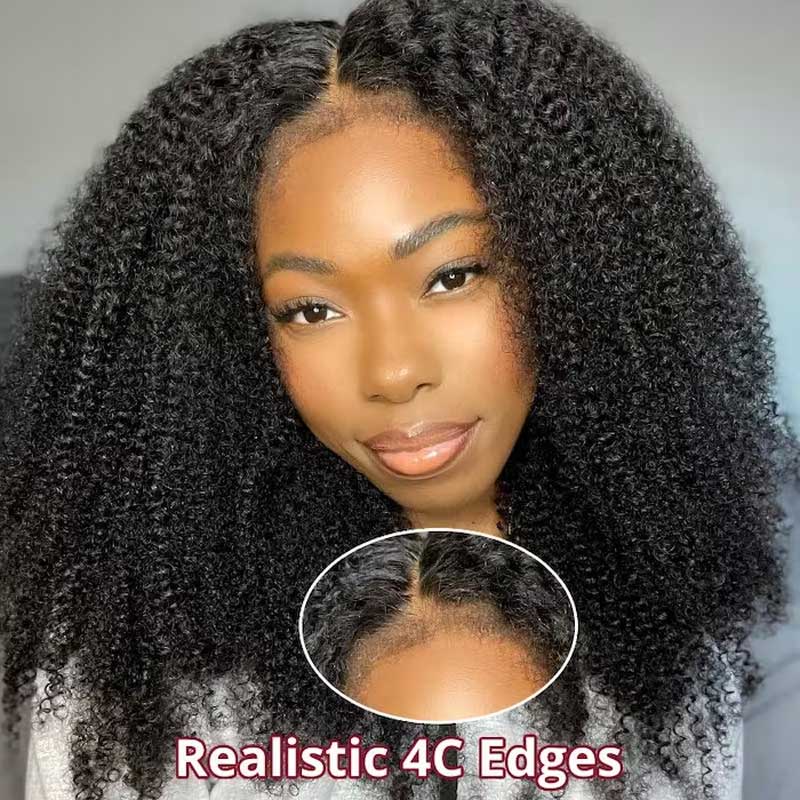 Alibonnie 4C Edges No Glue 5x5 Kinky Curly Wigs Natural Hairline Human Hair Wigs 180% Density - Alibonnie