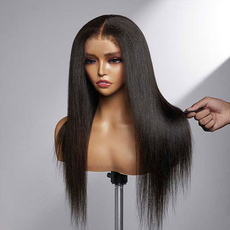 Alibonnie 4C Edges Yaki Straight Glueless Wigs 5x5 Transparent Lace Frontal Wig With Nature Hairline - Alibonnie