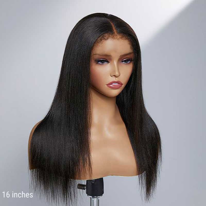 Alibonnie 4C Edges Yaki Straight Glueless Wigs 5x5 Transparent Lace Frontal Wig With Nature Hairline - Alibonnie