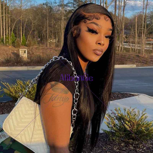 Alibonnie 4C Natural Hairline Pre-Plucked Straight Transparent Lace Wig 13×4 Lace Front Wig With Realistic Curly Edges - Alibonnie