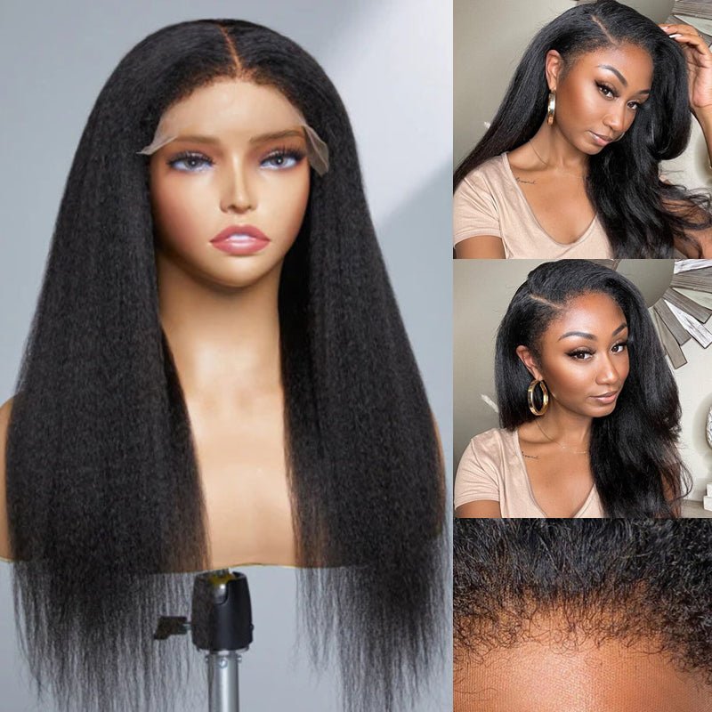 Alibonnie 4C Textured Hairline Wig Yaki Straight Transparent Lace Wig 13x4 Lace Front Wigs Kinky Straight Wig With Kinky Edges - Alibonnie