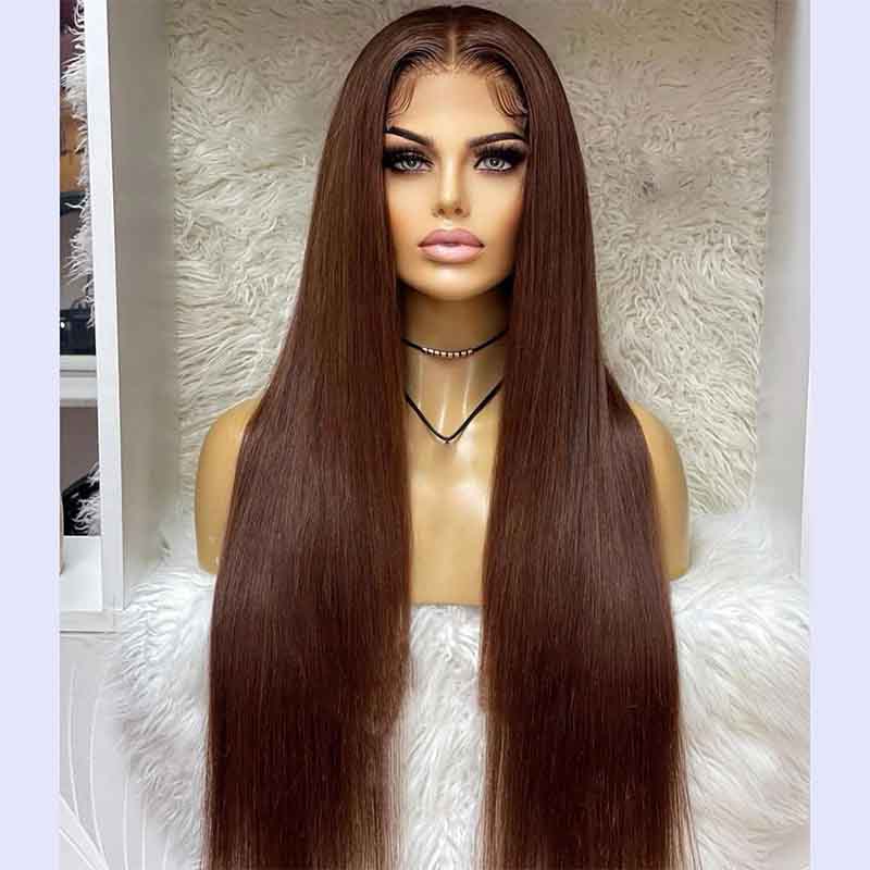 Alibonnie #4Color Dark Brown 13x4 Front Lace Straight Wig Pre Plucked Human Hair Wig - Alibonnie