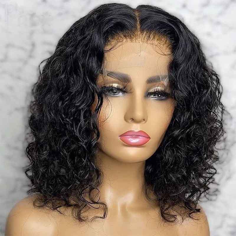 Alibonnie 4x4 Lace Closure Wigs Short Bob Water Wave Human Hair Wigs 180% Density - Alibonnie
