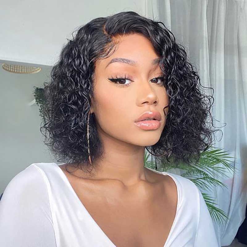 Alibonnie 4x4/13x4 Lace Closure Wigs Short Bob Water Wave Human Hair Wigs 180% Density - Alibonnie