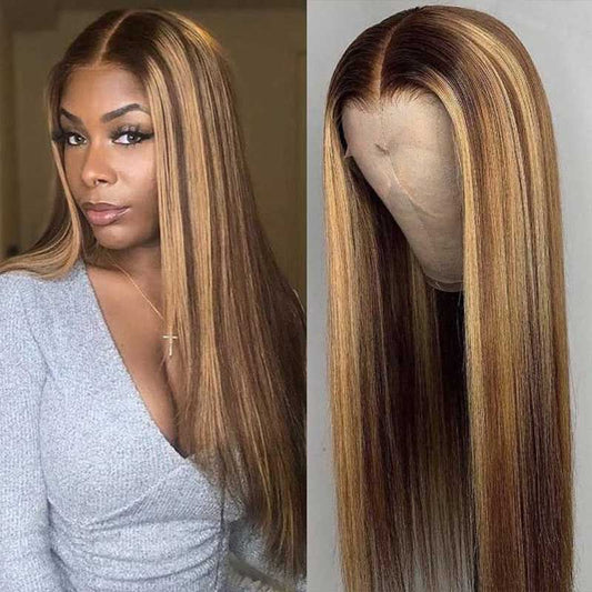 Alibonnie 4x6 Lace Closure Glueless Wigs 4/27 Highlight Silky Straight Wigs Pre Cut Lace With Bleached Knots - Alibonnie