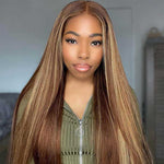 Alibonnie 4x6 Lace Closure Glueless Wigs 4/27 Highlight Silky Straight Wigs Pre Cut Lace With Bleached Knots - Alibonnie