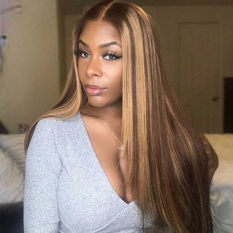 Alibonnie 4x6 Lace Closure Glueless Wigs 4/27 Highlight Silky Straight Wigs Pre Cut Lace With Bleached Knots - Alibonnie