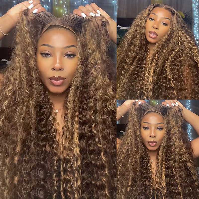 Alibonnie 4x6 Pre Cut Lace Closure Wigs Wear & Go 4/27 Highlight Water Wave Wigs With Bleached Knots - Alibonnie