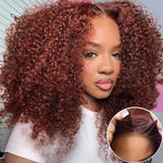 Alibonnie 4x6 Pre-Cut Lace Wear & Go Wigs Reddish Brown Kinky Curly Human Hair Wigs Pre Plucked & Bleached Knots - Alibonnie