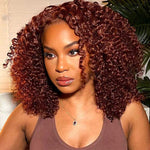 Alibonnie 4x6 Pre-Cut Lace Wear & Go Wigs Reddish Brown Kinky Curly Human Hair Wigs Pre Plucked & Bleached Knots - Alibonnie