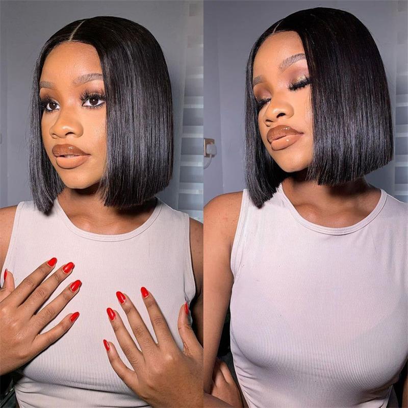 Alibonnie 4x6 Wear And Go Glueless Bob Wigs 180% Density Straight Human Hair With Pre Cut Lace - Alibonnie