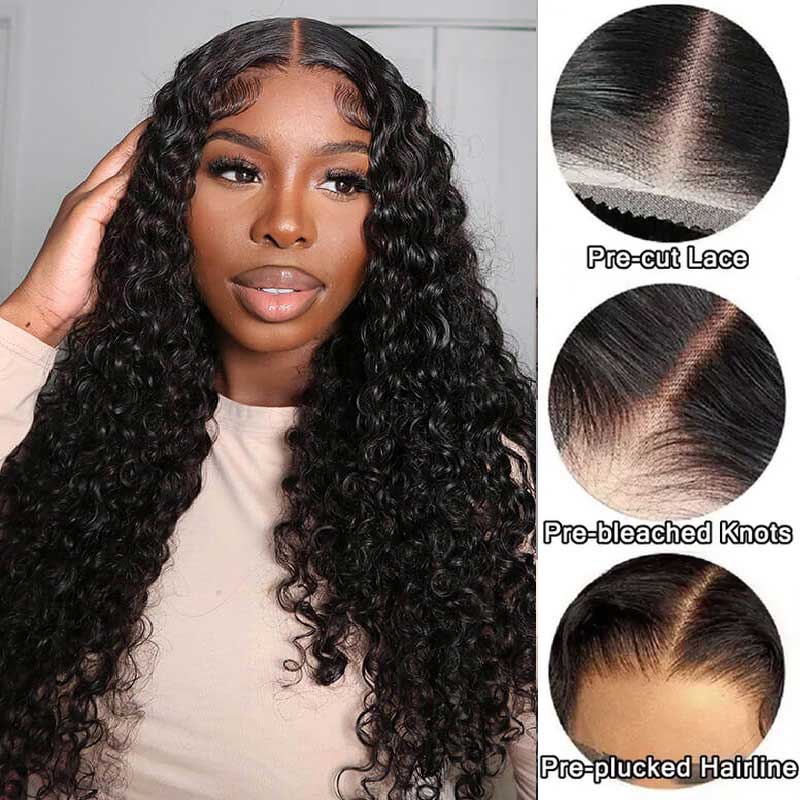 Alibonnie 5x8 Glueless Jerry Curly Wigs Pre Cut Lace Closure Wigs Pre Plucked & Bleached Knots - Alibonnie