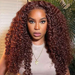 Alibonnie 5X8 Reddish Brown Pre Cut Jerry Curly Wigs Glueless Human Hair Curly Wigs With Bleached Knots - Alibonnie