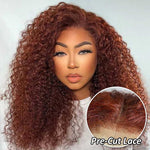 Alibonnie 5X8 Reddish Brown Pre Cut Jerry Curly Wigs Glueless Human Hair Curly Wigs With Bleached Knots - Alibonnie