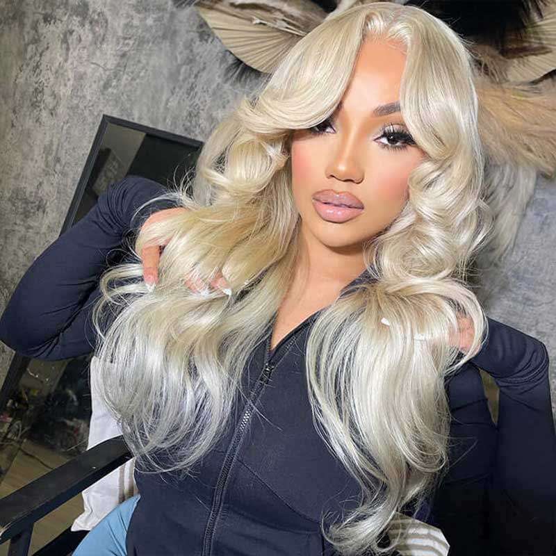 Alibonnie #613 Blonde Curtain Bangs Body Wave Wig Pre Plucked 13x4 Transparent Lace Human Hair Wigs - Alibonnie