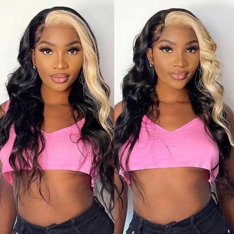 Alibonnie 613 Blonde Skunk Stripe Hair 13x4 Lace Front Wigs Body Wave Color Wigs 200% Density - Alibonnie