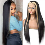 Alibonnie 613 Blonde Skunk Stripe Straight Wigs 13x4 Transparent Lace Wigs Pre Plucked 200% Density - Alibonnie