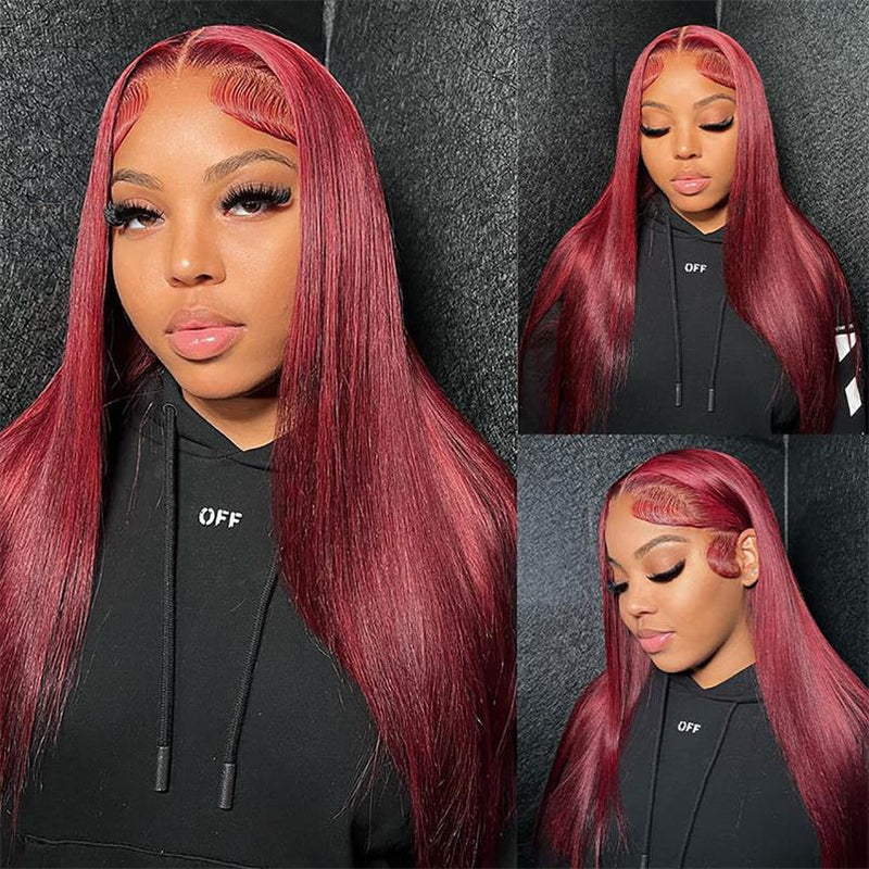 Alibonnie 99J Burgundy Lace Front Wigs Silk Straight 13x6 Frontal Lace Wigs Pre Plucked - Alibonnie