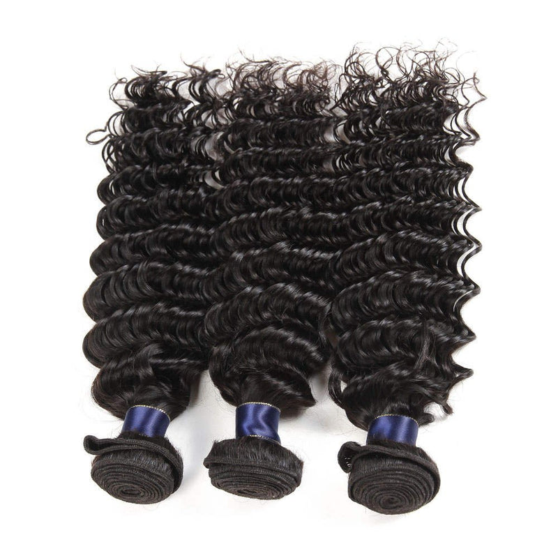 Alibonnie Affordable 3 Bundles Deep Wave Human Hair With 4X4 Closure Transparent Lace - Alibonnie