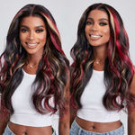 Alibonnie Black Hair With Red & Blonde Highlights Wigs Body Wave 13x4 Transparent Lace Front Wigs - Alibonnie