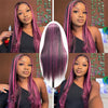 Alibonnie Black Hair With Red Purple Highlights Straight And Body Wave 13×4 Transparent Lace Wigs 180% Density - Alibonnie