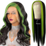 Alibonnie Black With Green Color Skunk Stripe Body Wave Wigs 13x4 Highlights Lace Front Human Hair Wigs 200% Density - Alibonnie