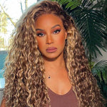 Alibonnie Blonde Highlight 360 Transparent Lace Wigs Pre Plucked Water Wave Hair Wigs - Alibonnie