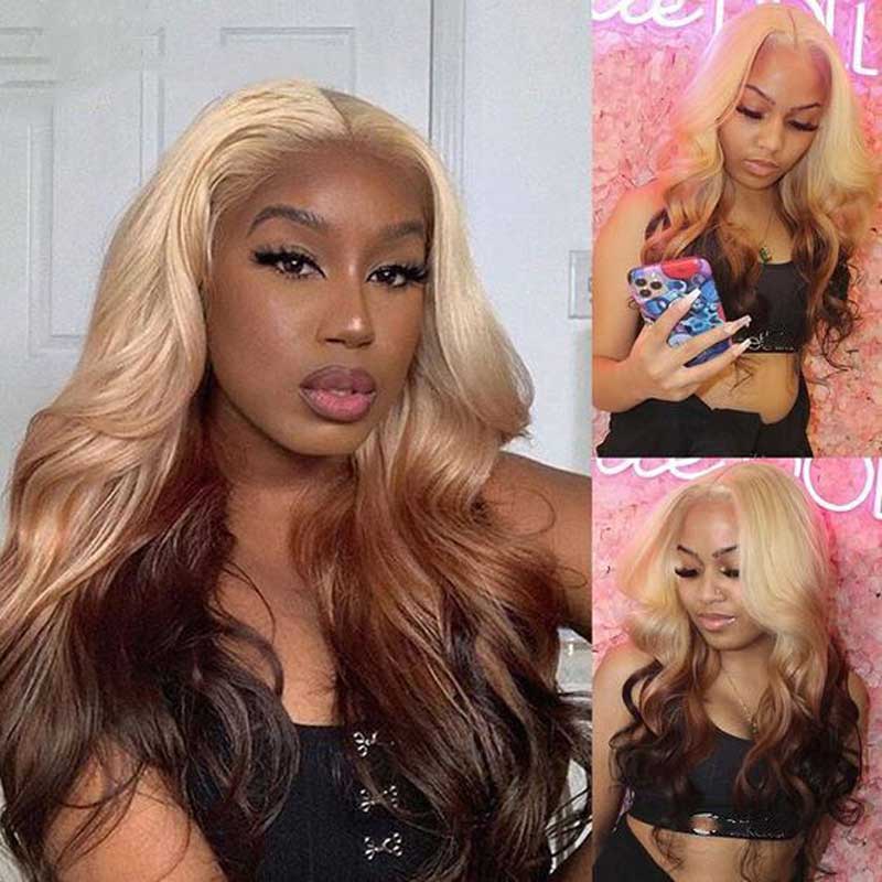 Alibonnie Blonde Ombre 13x4 Lace Front Wigs Body Wave Human Hair 613 Blonde Brown Color Wigs - Alibonnie