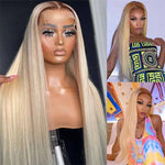 Alibonnie Blonde Straight 13x4 Lace Front Wigs Ombre T4/613 Color Wigs With Dark Roots - Alibonnie