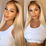 Alibonnie Blonde Straight 13x4 Lace Front Wigs Ombre T4/613 Color Wigs With Dark Roots - Alibonnie