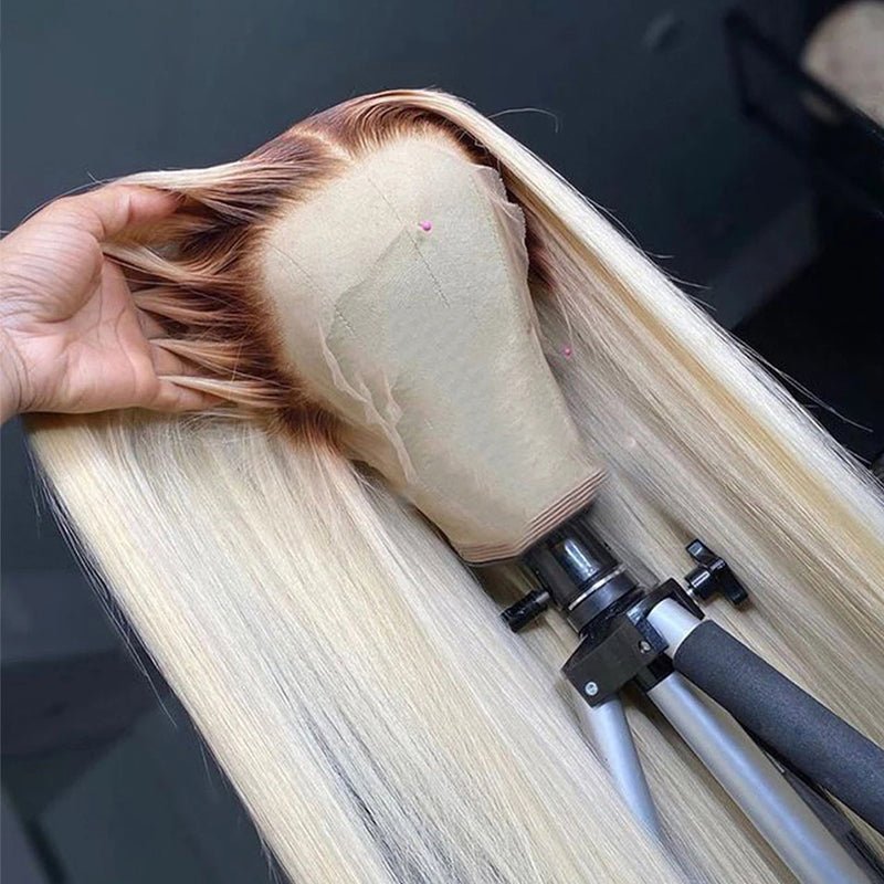 Alibonnie Blonde Straight 13x4 Lace Front Wigs Ombre T4/613 Color Wigs With Dark Roots - Alibonnie