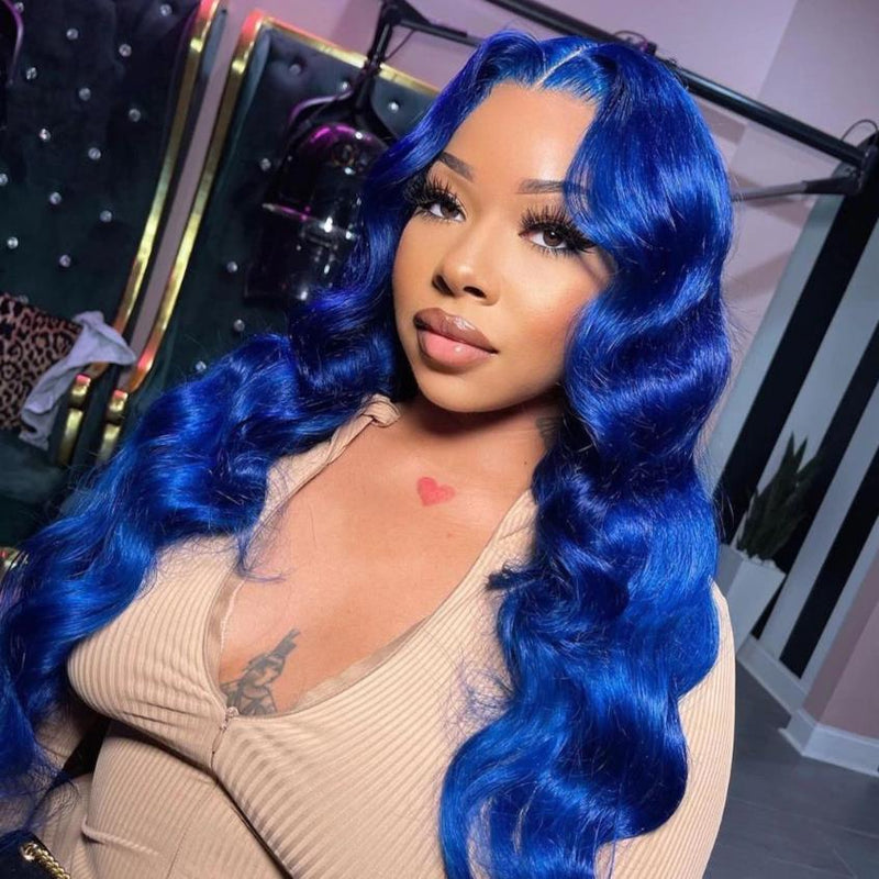 Alibonnie Blue Color Body Wave 13¡Á4 Lace Front Wig 100% Human Hair Wig With Baby Hair - Alibonnie