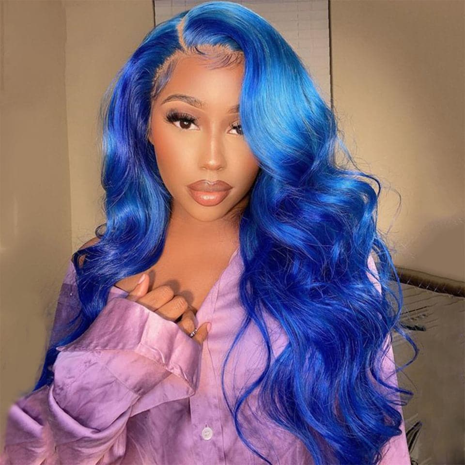 Alibonnie Blue Color Body Wave 13¡Á4 Lace Front Wig 100% Human Hair Wig With Baby Hair - Alibonnie