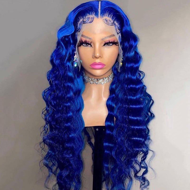 Alibonnie Blue Lace Front Wigs Deep Wave Human Hair 13x4 Wigs Pre Plucked Natural Hairline - Alibonnie