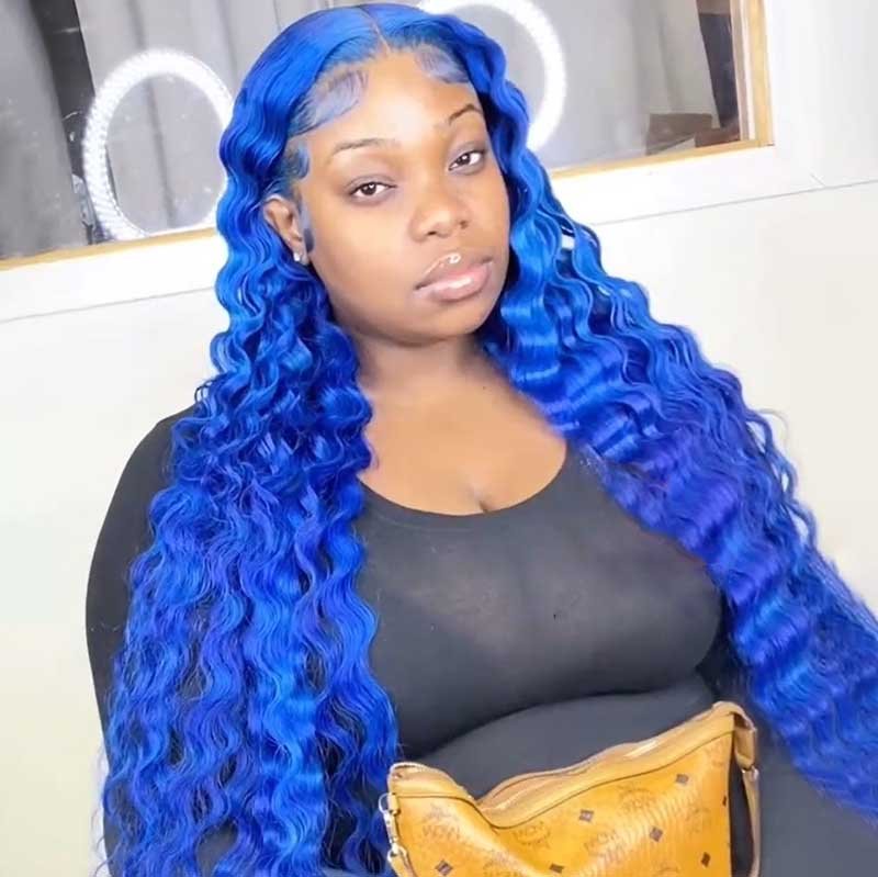 Alibonnie Blue Lace Front Wigs Deep Wave Human Hair 13x4 Wigs Pre Plucked Natural Hairline - Alibonnie