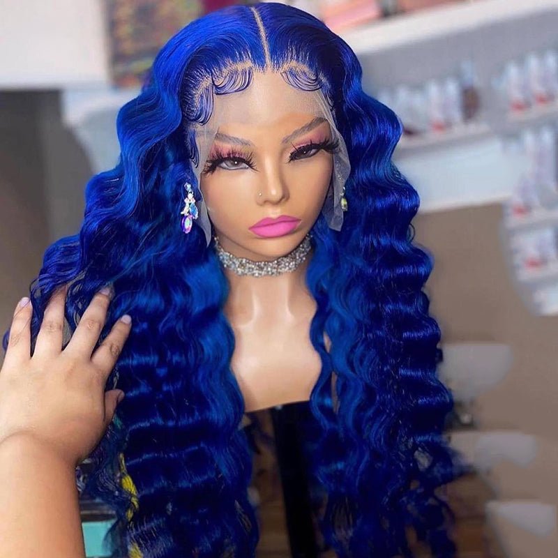 Alibonnie Blue Lace Front Wigs Deep Wave Human Hair 13x4 Wigs Pre Plucked Natural Hairline - Alibonnie