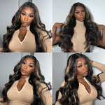 Alibonnie Body Wave Balayage Highlight 13×4 Lace Front Wig Transaparent Human Hair Wigs 180% 250% Density - Alibonnie