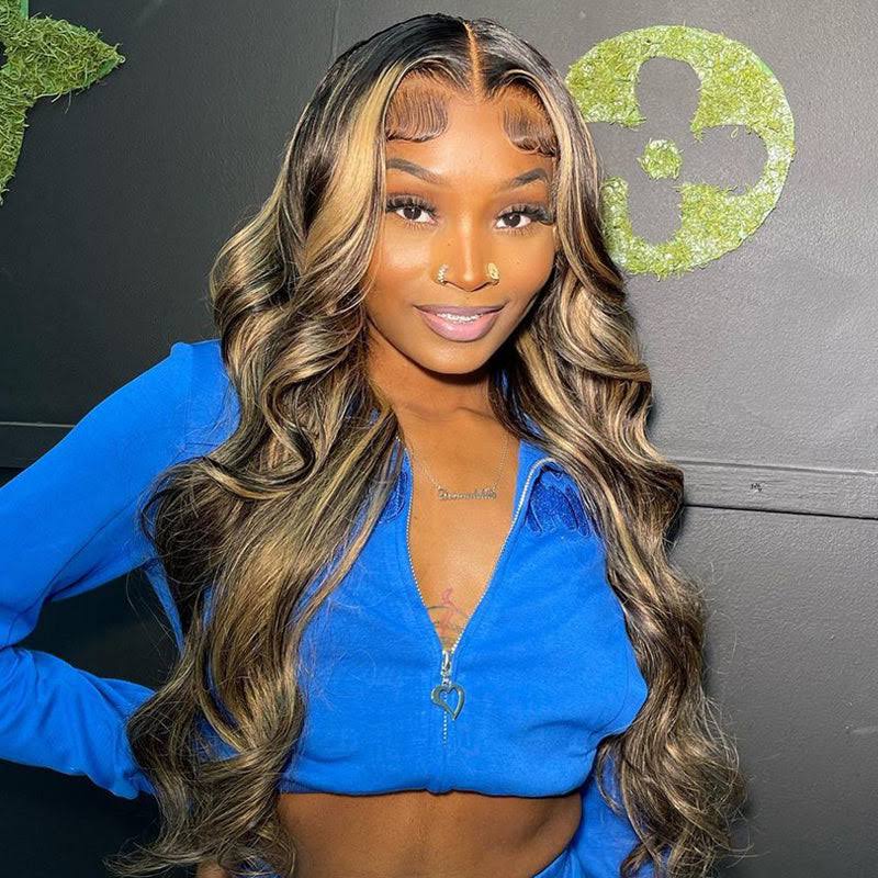 Alibonnie Body Wave Balayage Highlight 13×4 Lace Front Wig Transaparent Human Hair Wigs 180% 250% Density - Alibonnie